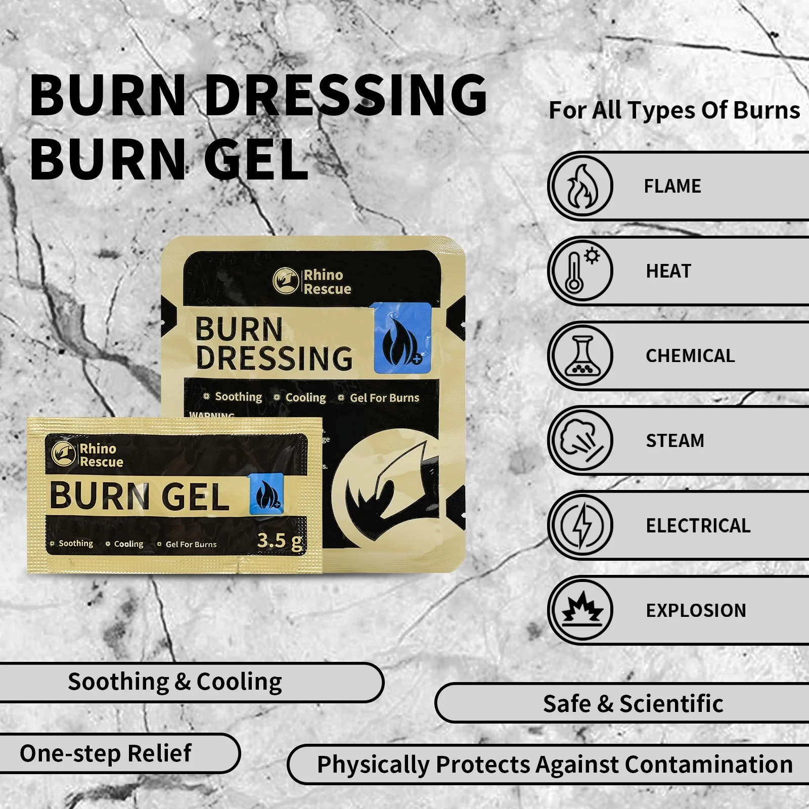 Burn Kit --- FDA/CE Burn Kit Packs 4×4 Dressings & Sterile Gel, Stops Sunburn-Flame-Chemical-Electric & Combat Burns, Rhino Rescue™ Grab-and-Go Lifesaver - Image 8