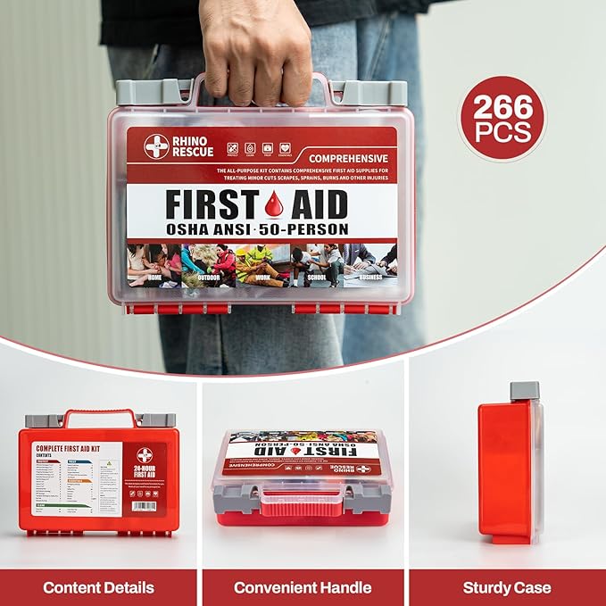 All-Purpose First Aid Kit 266/350 pc, Quick-Tilt Shelves Medical Box for Family, School & Outdoor - Image 4